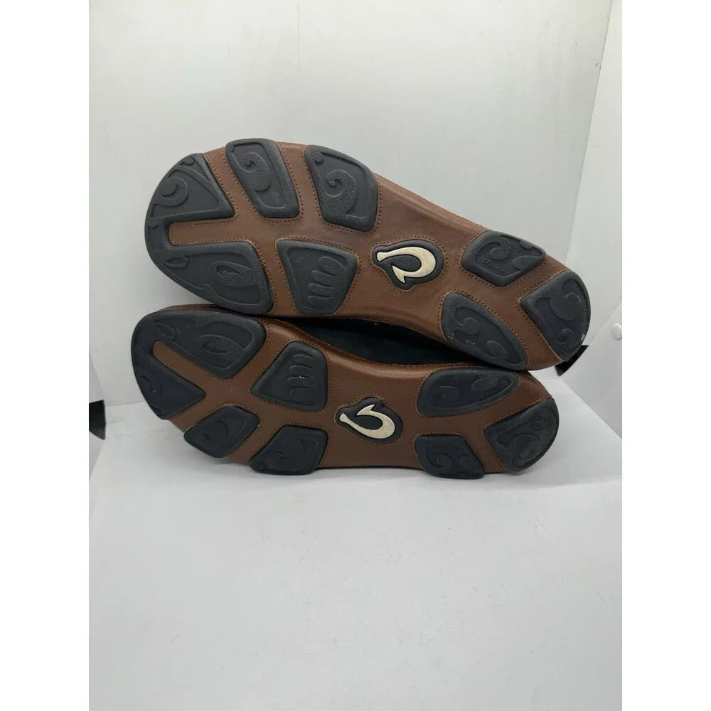 OLUKAI Moloa Leather Nubuck Mens Size 10.5 Black Slip On Shoes 10128 4033
